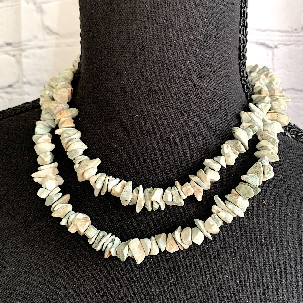 GREEN JASPER Artisan Necklace Natural Stone Chips 34” Long Hippie Gypsy